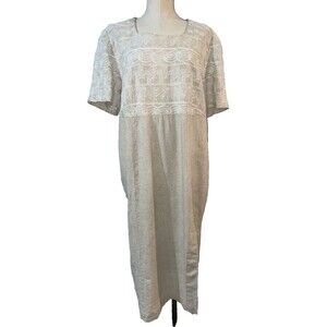 Jessica Howard Vintage Woman size 24 Linen Embroidered Midi Dress Square Neck